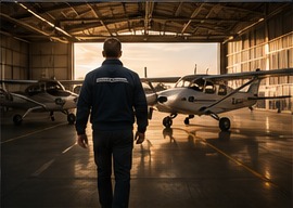 Pilot completing an aircraft hangar inspection